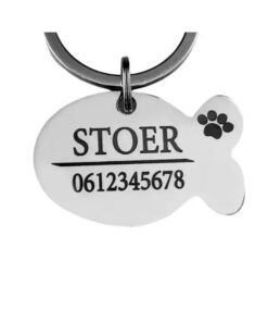 Dierenpenning hond en kat met naam en telefoonnummer bestellen graveren zilverkleurig