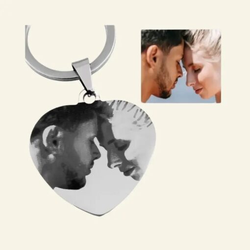 Porte-clés avec photo et texte gravé Cadeau unique à concevoir soi-même argent