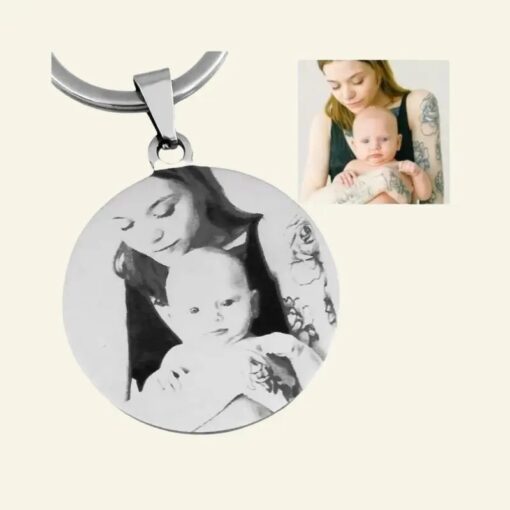 Porte-clés photo avec photo gravée et texte Joli cadeau pour maman argenté