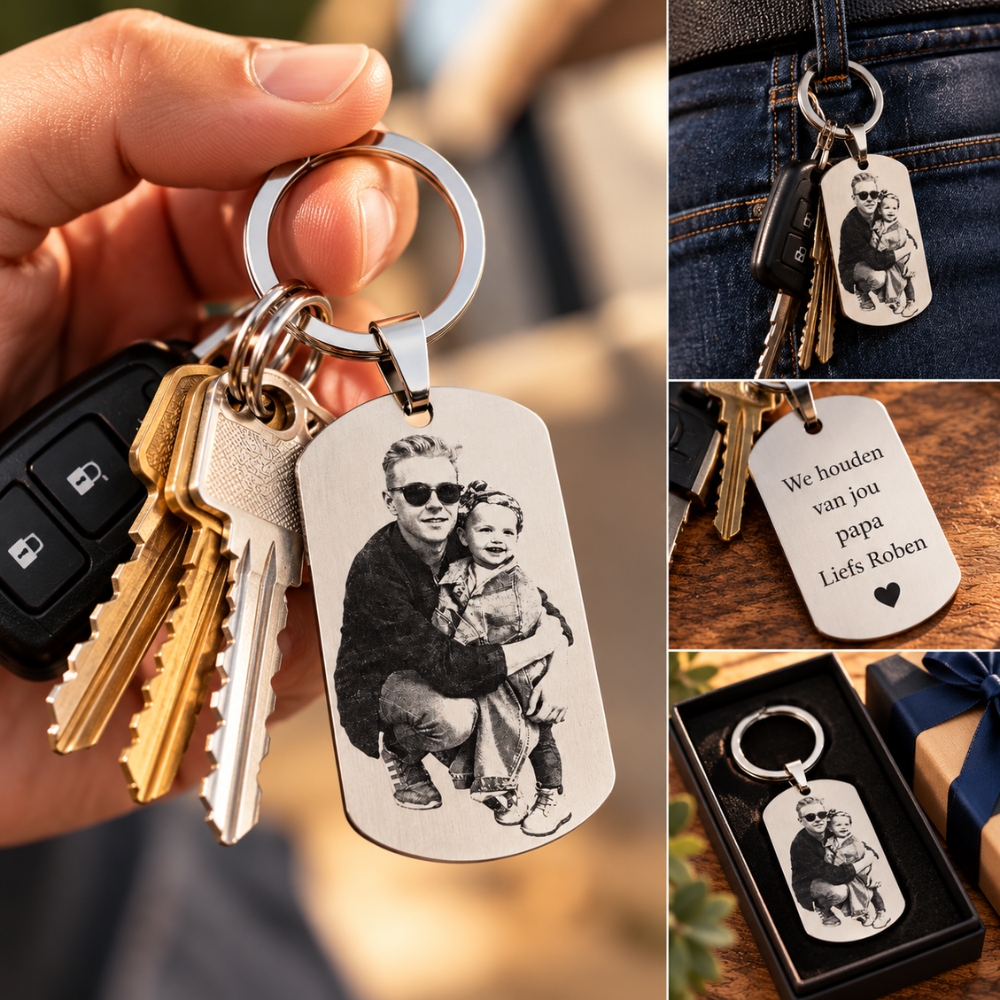 Llavero personalizado Love con foto y texto grabados Etiqueta de identificación personalizada color plata