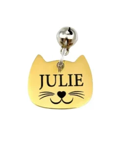 Stevige Kattenpenning graveren met naam en adres met klein belletje voor aan de kattenhalsband met telefoonnummer online bestellen goud