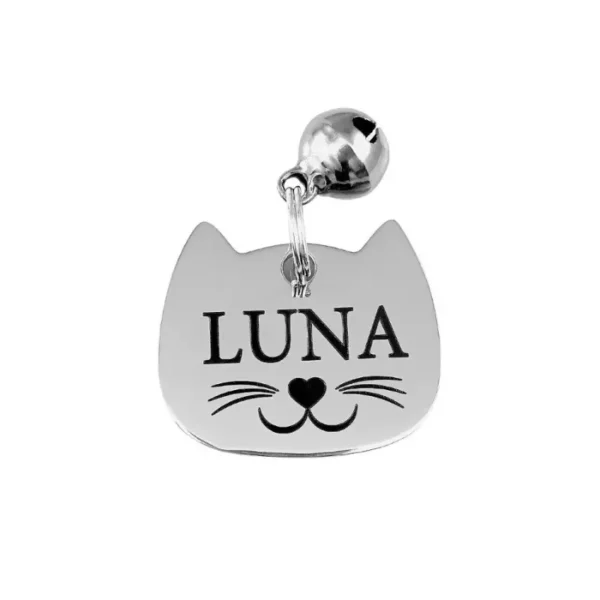 Médaille robuste pour chat à graver avec nom et adresse avec petite clochette pour collier de chat avec numéro de téléphone à commander en ligne - argent
