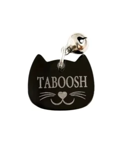 Stevige Kattenpenning graveren met naam en adres met klein belletje voor aan de kattenhalsband met telefoonnummer online bestellen zwart