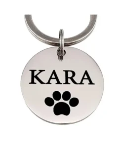 Order good dog tag online with name and paw engraving Titanium 25 mm - Best Dog Tag with Paw and address - free engraving silver