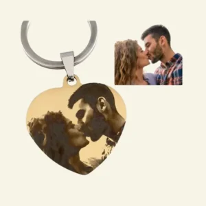 Schlüsselanhänger mit Foto und Text graviert Einzigartiges Geschenk selbst gestalten Gratis Versand Gold