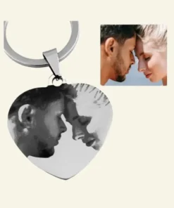 Sleutelhanger met foto en tekst gegraveerd Uniek cadeau zelf ontwerpen Gratis verzending zilver