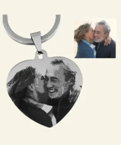 Sleutelhanger met foto en tekst gegraveerd Uniek cadeau zelf ontwerpen Gratis verzending zilver