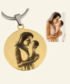 Foto sleutelhanger Graveerde foto en tekst Leuk cadeau voor moeder goud