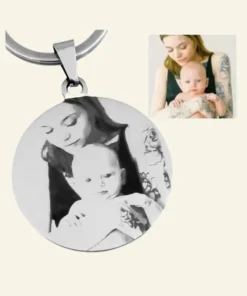 Foto sleutelhanger Graveerde foto en tekst Leuk cadeau voor moeder zilver