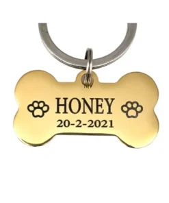 Dog tag bone engraved | for dog with name address and telephone number gold