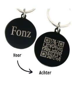 Hondenpenning QR code graveren |Honden penning met adres hond zwart