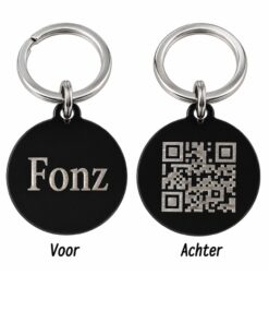 Dierenpenning QR code voor hond en kat graveren met naam zwart