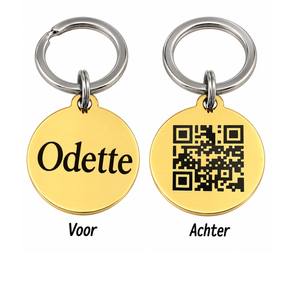 Hondenpenning QR code graveren Honden penning met adres hond goud