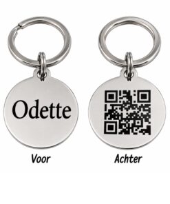 Hondenpenning QR code graveren Honden penning met adres hond zilver