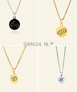 Ketting met letter Titanium ronde hanger laten graveren zilver kleurig S, J ,M of I
