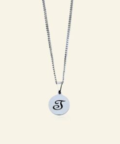 Ketting met letter Titanium ronde hanger laten graveren zilver kleurig S, J ,M of I