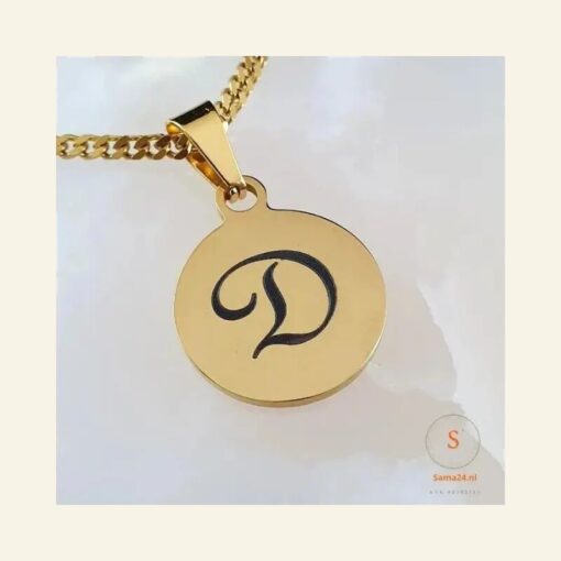 Collier avec initiales et pendentif en titane Collier avec initiales gravées couleur or