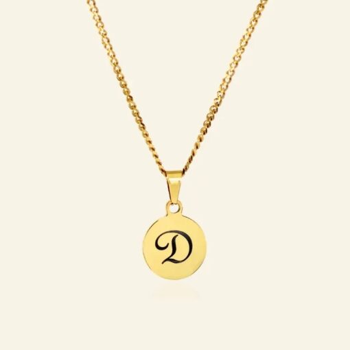 Collier avec initiales et pendentif en titane Collier avec initiales gravées couleur or