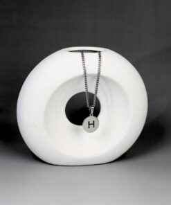 Necklace with Letter Titanium round Pendant to be Engraved Silver Colored S, J ,M or I