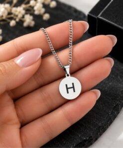 Ketting met letter-ronde hanger laten graveren zilver kleurig E-F-G-Y