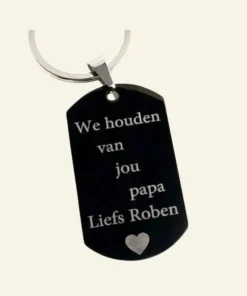 Sleutelhanger vader - Graveerde sleutelhanger met eigen tekst voor vader van zoon of dochter