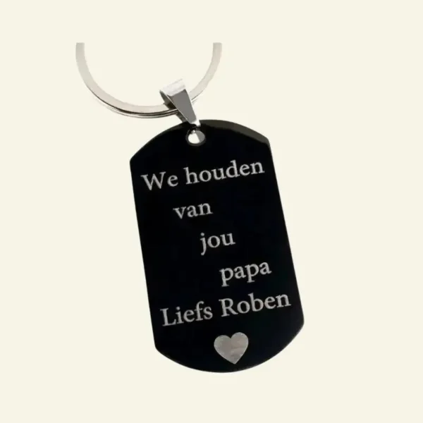 Sleutelhanger vader - Graveerde sleutelhanger met eigen tekst voor vader van zoon of dochter