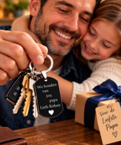 Sleutelhanger vader Graveerde sleutelhanger met eigen tekst voor vader papa zoon dochter