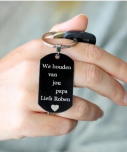 Sleutelhanger vader - Graveerde sleutelhanger met eigen tekst voor vader van zoon of dochter