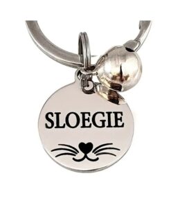 Penning kat met bel. penning voor kleine hond zilver