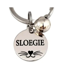 Penning kat met bel. penning voor kleine hond zilver