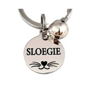 Penning kat met bel. penning voor kleine hond zilver
