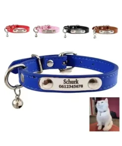 Cat collar with name, phone number, and bell engraving Cat collar with name, personalized collars for cats or kittens, phone number and bell engraving blue