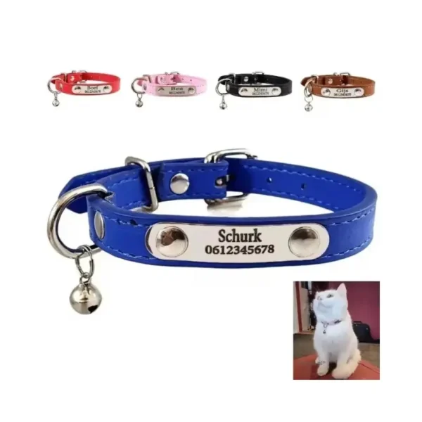 Collier pour chat avec nom, gravure du numéro de téléphone et clochette Collier pour chat avec nom, colliers personnalisés pour chats ou chatons, gravure du numéro de téléphone et clochette bleu