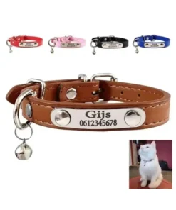 Cat collar with name, phone number, and bell engraving Cat collar with name, personalized collars for cats or kittens, phone number and bell engraving brown