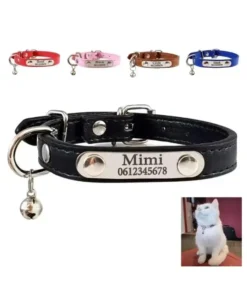 Cat collar with name, phone number, and bell engraving Cat collar with name, personalized collars for cats or kittens, phone number and bell engraving black