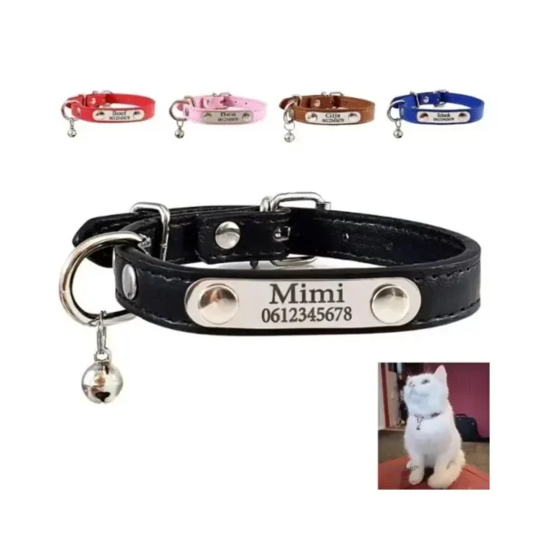 Collier pour chat avec nom, gravure du numéro de téléphone et clochette Collier pour chat avec nom, colliers personnalisés pour chats ou chatons, gravure du numéro de téléphone et clochette noir
