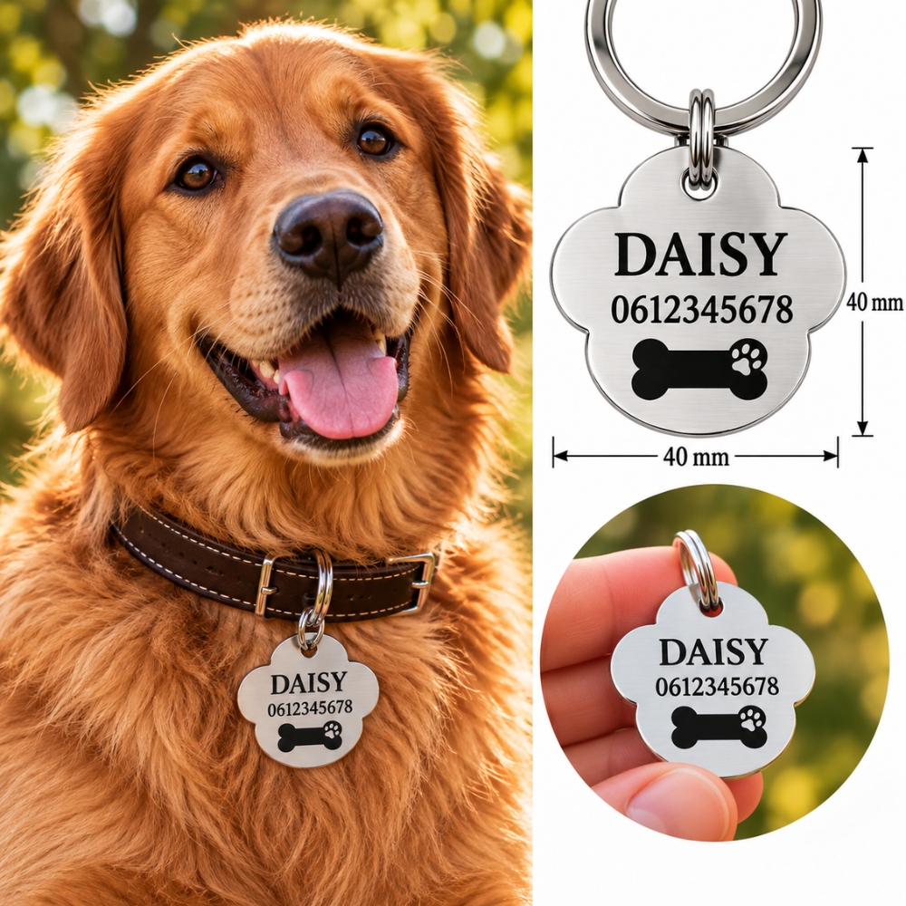 Graba la placa de identificación en el collar con el nombre - Placa grande