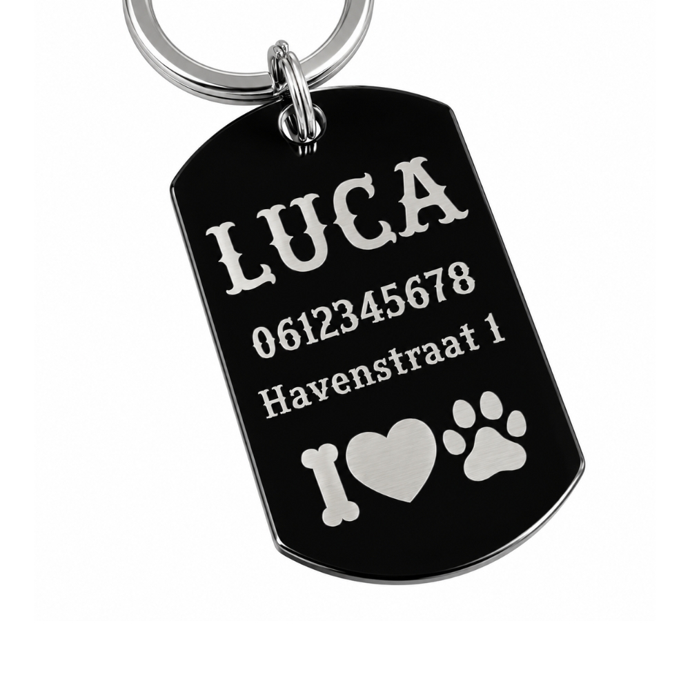 ID Tag hond klein graveren naam tag hond voor kleine hond zwart