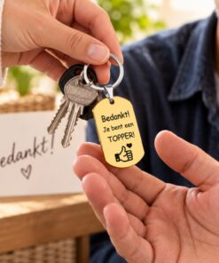 Sleutelhanger bedankt laten maken Ontwerp eigen custom graveren