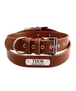 Hondenhalsband met naam graveren Leer bruin