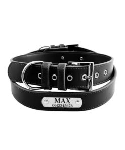 Hondenhalsband met naam graveren Leer zwart