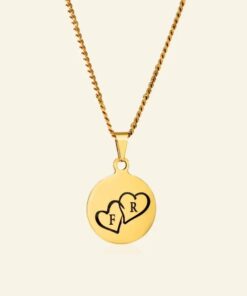 Ketting met hartjes goud kleurig Titanium hanger met Initialen 2 hartjes