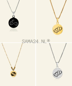 Ketting met hartjes goud kleurig Titanium hanger met Initialen 2 hartjes