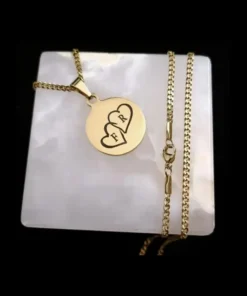 Gold-colored heart necklace - Titanium pendant with Initials and 2 hearts