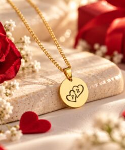 Ketting met hartjes goud kleurig hanger met Initialen 2 hartjes graveren