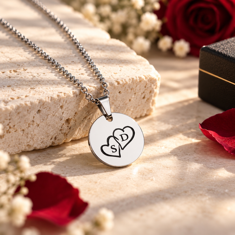 Ketting met hartjes zilver kleurig graveren