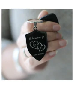 Sleutelhanger liefde man - Prachtige persoonlijke sleutelhanger als bedankje - voor je liefde of trouwdag laten graveren - Cadeau voor huwelijk of bruiloft zwart