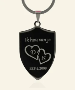 Sleutelhanger liefde man - Prachtige persoonlijke sleutelhanger als bedankje - voor je liefde of trouwdag laten graveren - Cadeau voor huwelijk of bruiloft zwart
