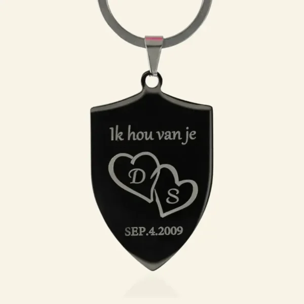 Sleutelhanger liefde man - Prachtige persoonlijke sleutelhanger als bedankje - voor je liefde of trouwdag laten graveren - Cadeau voor huwelijk of bruiloft zwart