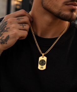 Heren ketting met sterrenbeeld Titanium hanger graveerd leeuw stier en eigen initialen